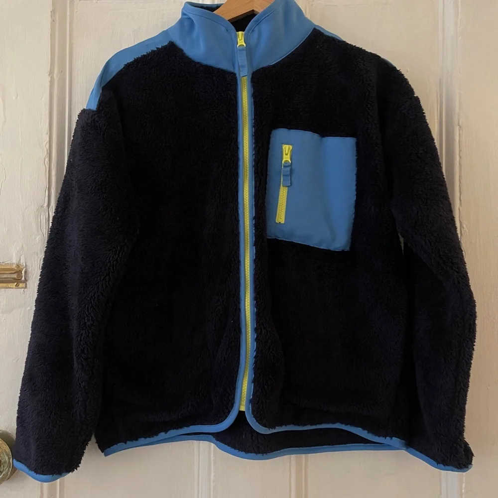 J Crew Fleece Jacket with Blue and Neon Yellow Accents in XS - Picture 1 of 1